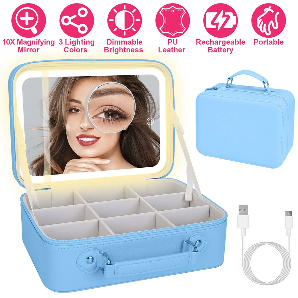 Travel Makeup Bag With 3 Light