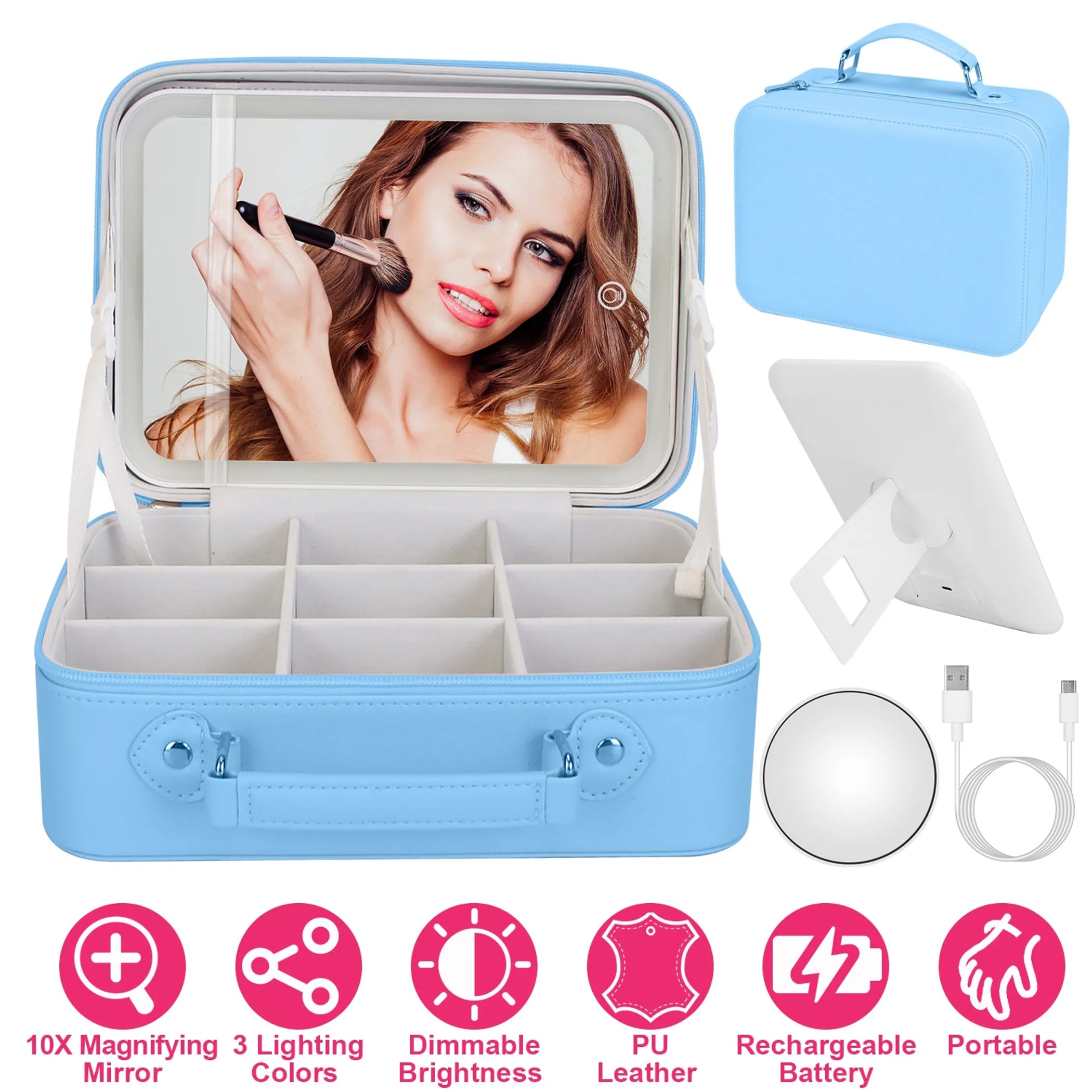 Travel Makeup Bag With 3 Light
