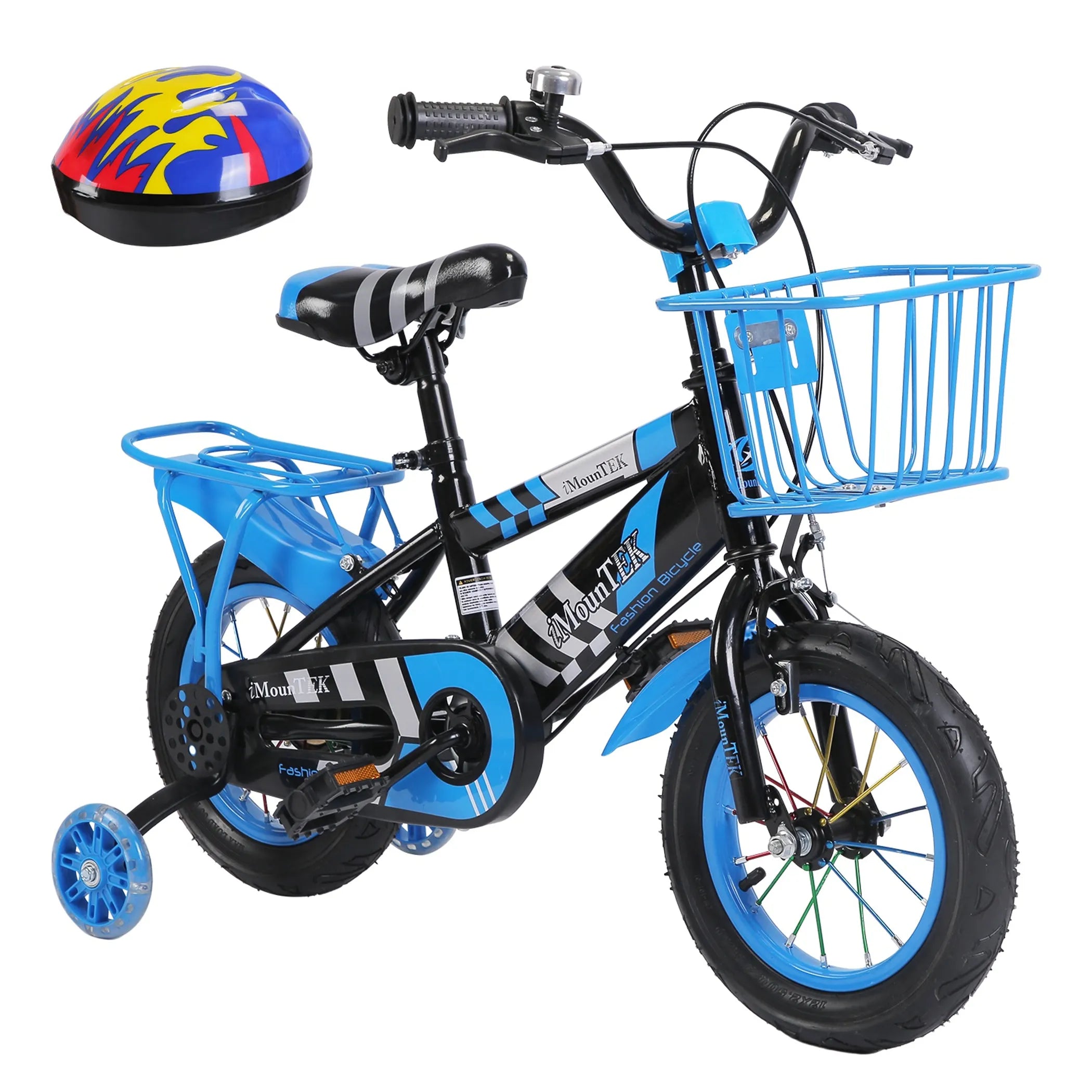 16In Kids\' Bike with Training Wheels Children Bicycle with Helmet Basket