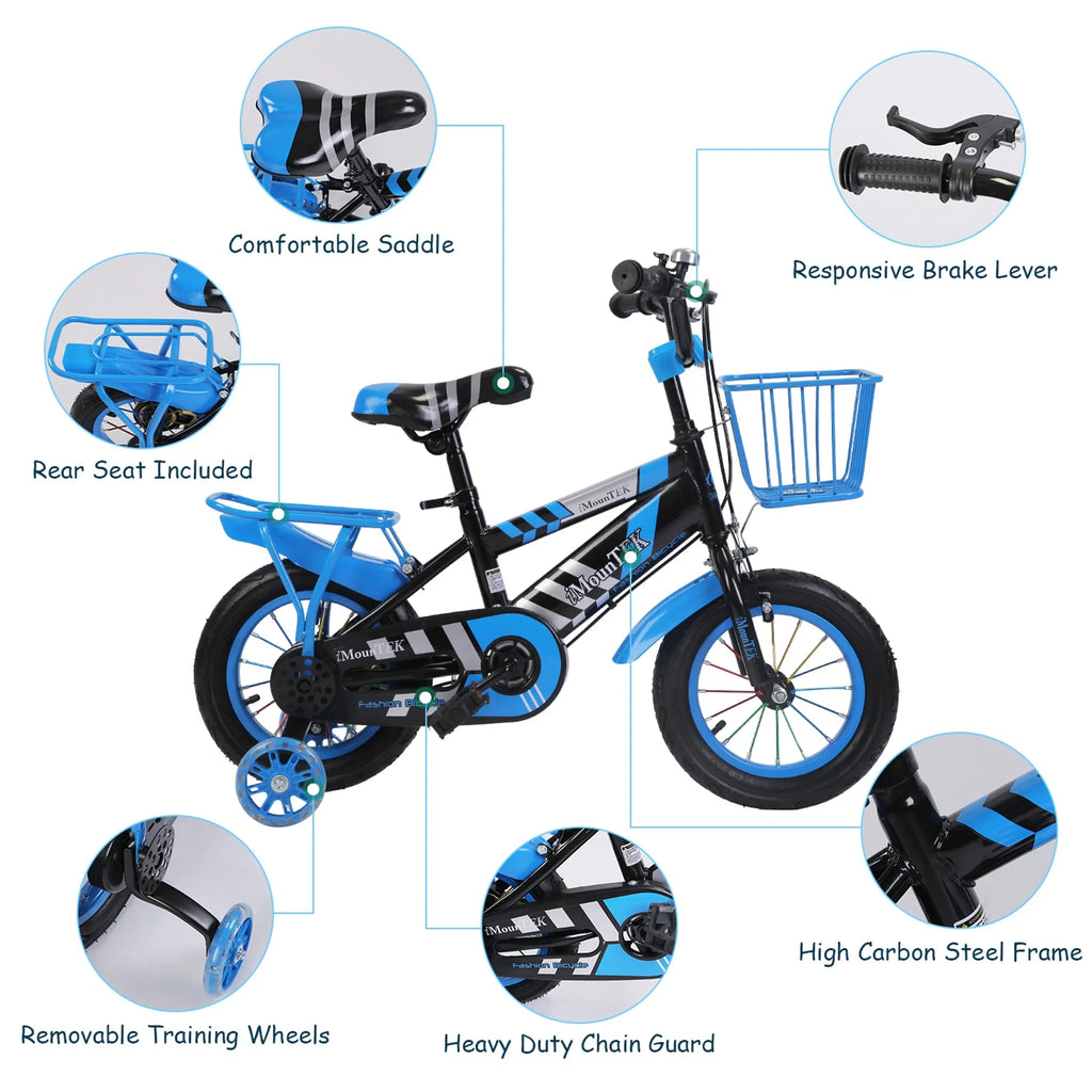 16In Kids\' Bike with Training Wheels Children Bicycle with Helmet Basket